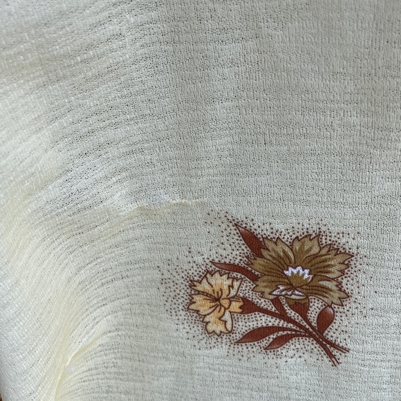 Vintage 60s 70s Pastel Yellow Prairie Maxi Dress with Brown Floral Puff Sleeves - Picture 13 of 16